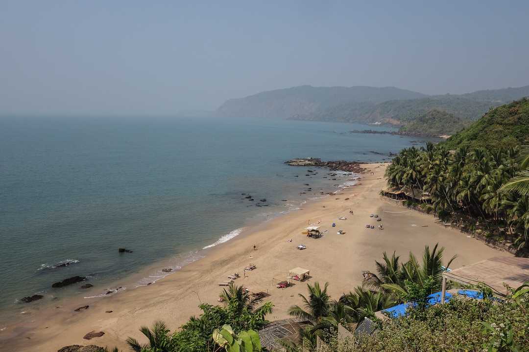 A quiet sandy bay backed by palms on the Goa coast